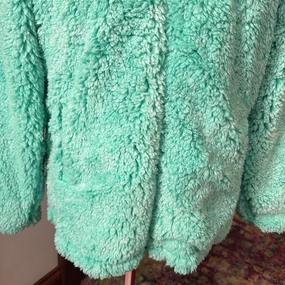 Katydid fleece jacket Faux fur Mint/ white ends add shimmer full zip front szM - Picture 3 of 13